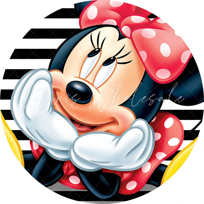 Lofaris Cartoon Mouse Round Black White Stripes Birthday Backdrop