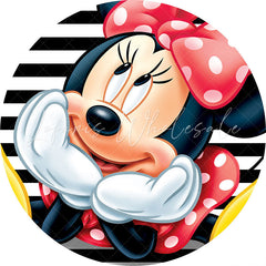 Lofaris Cartoon Mouse Round Black White Stripes Birthday Backdrop