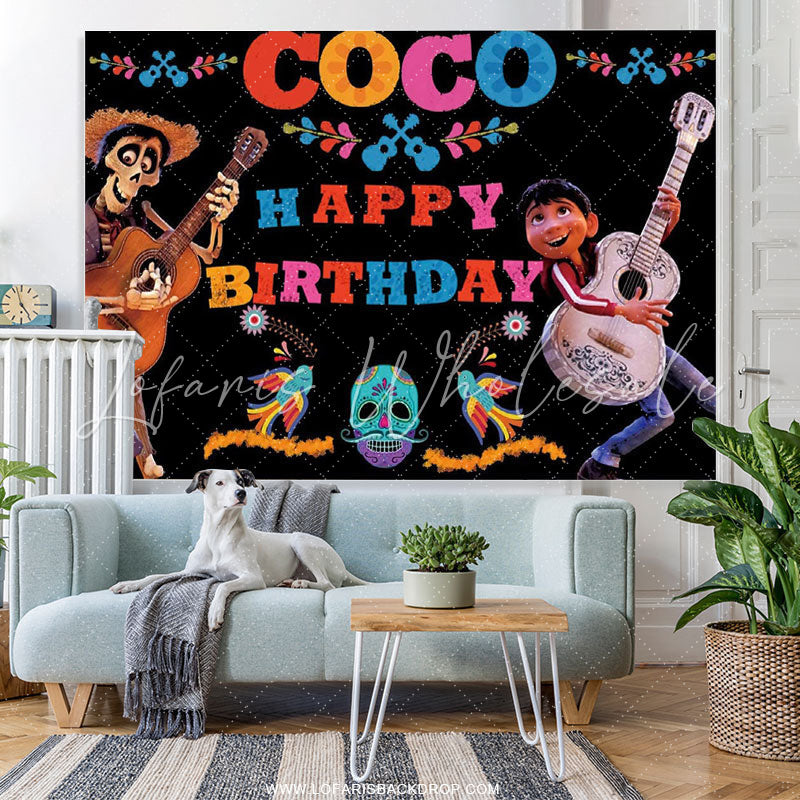 Lofaris Cartoon Movie Theme Boy And Skull Happy Birthday Backdrop