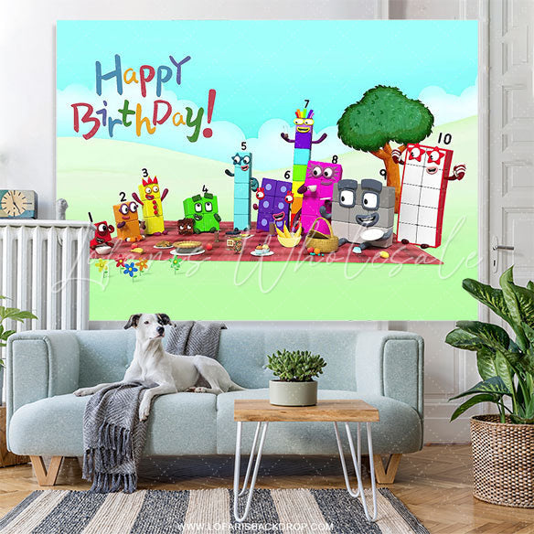 Lofaris Cartoon Numberblocks Birthday Party Backdrop For Kid