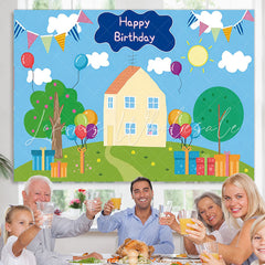 Lofaris Cartoon Pig House Balloons Kids Birthday Backdrop