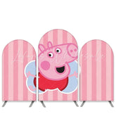 Lofaris Cartoon Pig Theme Pink Stripes Birthday Arch Backdrop Kit