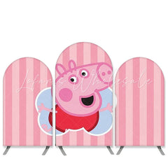 Lofaris Cartoon Pig Theme Pink Stripes Birthday Arch Backdrop Kit