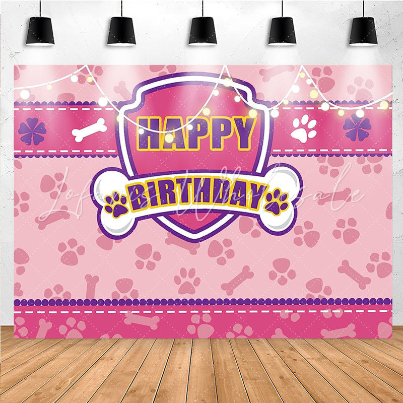 Lofaris Cartoon Pink Paws Bones Birthday Backdrop For Girls
