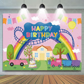 Cartoon Pink Peppa Pig Theme Rainbow Happy Birthday Backdrop