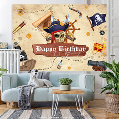 Lofaris Cartoon Pirate Theme Happy Birthday Party Backdrop