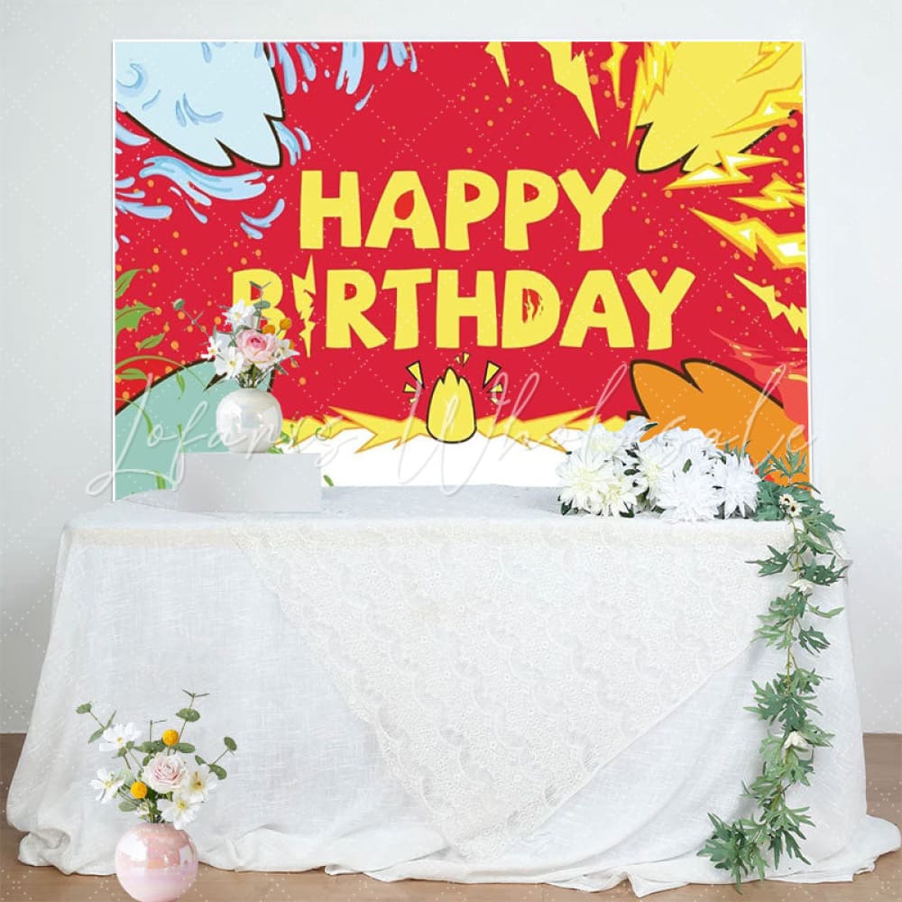 Cartoon Pokemon Anime Red White Yellow Birthday Backdrop For Kids