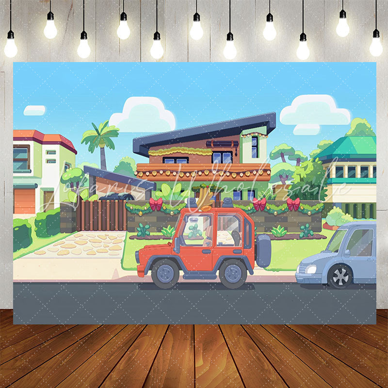 Lofaris Cartoon Pretty Neighbor House Car Birthday Backdrop