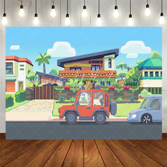 Lofaris Cartoon Pretty Neighbor House Car Birthday Backdrop