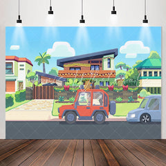 Lofaris Cartoon Pretty Neighbor House Car Birthday Backdrop