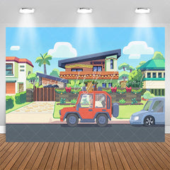 Lofaris Cartoon Pretty Neighbor House Car Birthday Backdrop