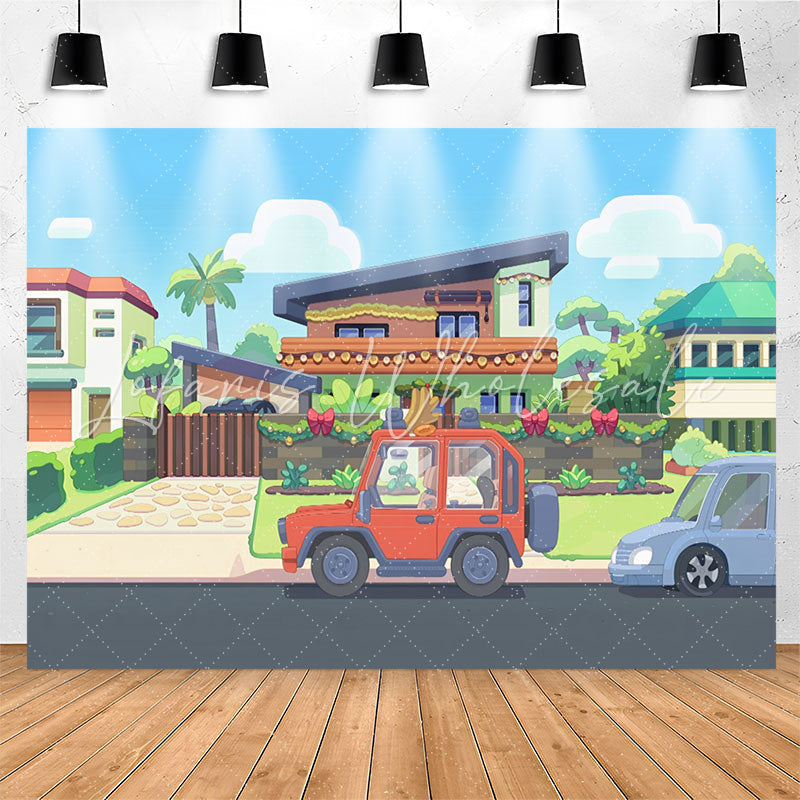 Lofaris Cartoon Pretty Neighbor House Car Birthday Backdrop