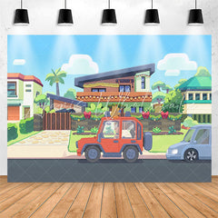 Lofaris Cartoon Pretty Neighbor House Car Birthday Backdrop