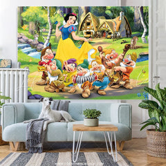 Lofaris Cartoon Princess And Dwarfs Theme Birthday Backdrop