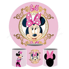 Lofaris Cartoon Purple And Gold Mouse Round Birthday Backdrop Kit