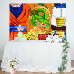 Cartoon Q Dragon Ball Happy Birthday Party Backdrop For Boys