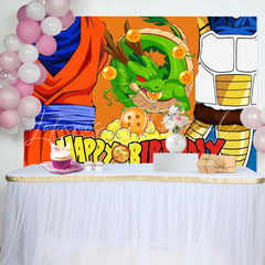 Cartoon Q Dragon Ball Happy Birthday Party Backdrop For Boys