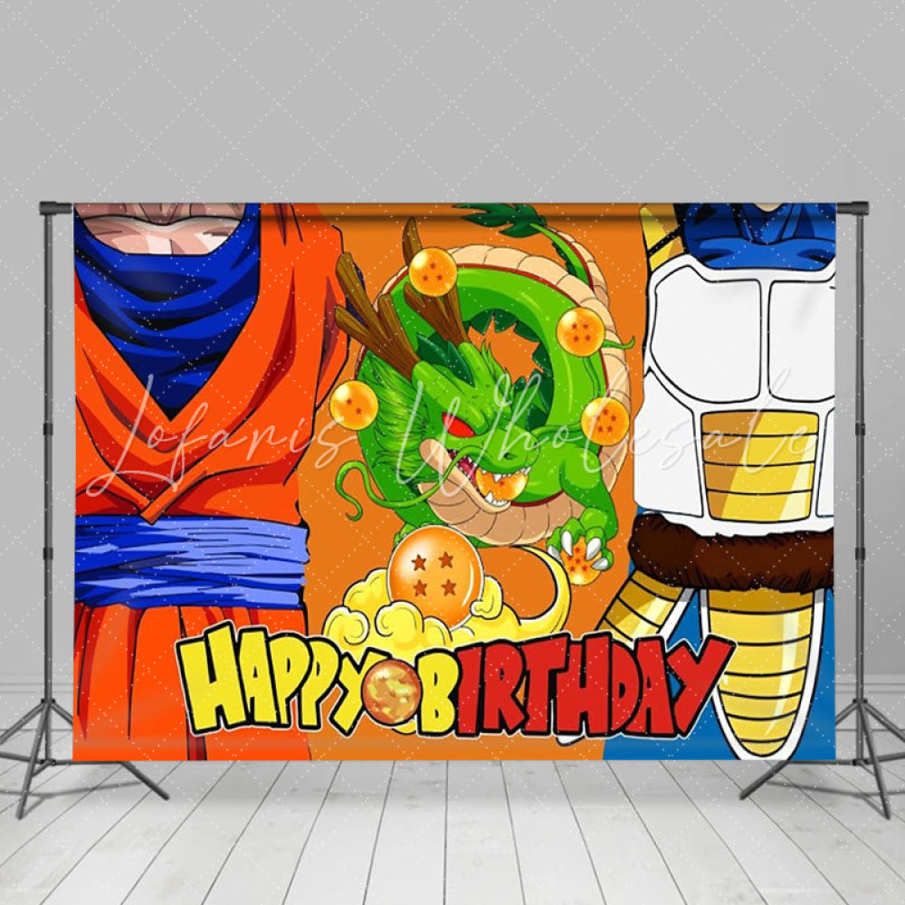 Cartoon Q Dragon Ball Happy Birthday Party Backdrop For Boys