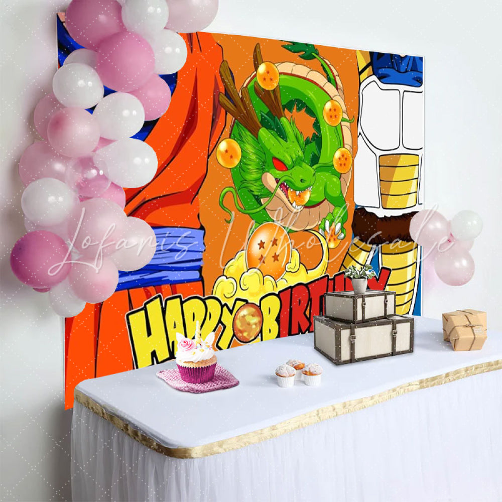 Cartoon Q Dragon Ball Happy Birthday Party Backdrop For Boys
