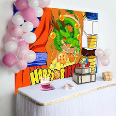 Cartoon Q Dragon Ball Happy Birthday Party Backdrop For Boys
