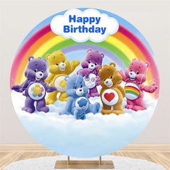 Lofaris Cartoon Rainbow Bear Round Happy Birthday Backdrop