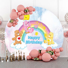 Lofaris Cartoon Rainbow Bears Happy Birthday Round Backdrop