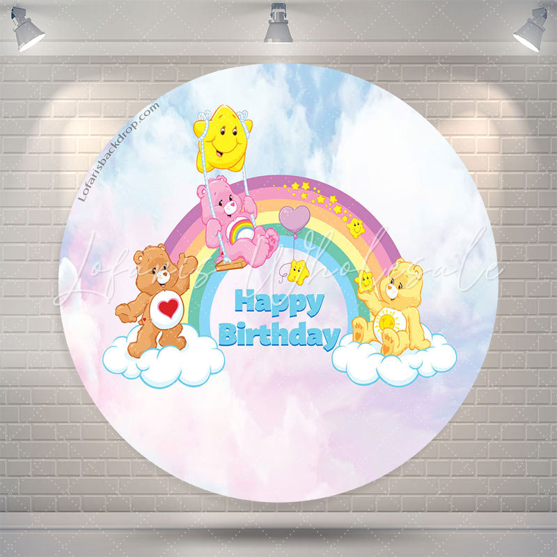 Lofaris Cartoon Rainbow Bears Happy Birthday Round Backdrop