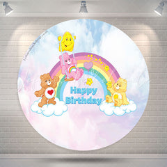 Lofaris Cartoon Rainbow Bears Happy Birthday Round Backdrop