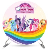 Lofaris Cartoon Rainbow Horse Round Happy Birthday Backdrop