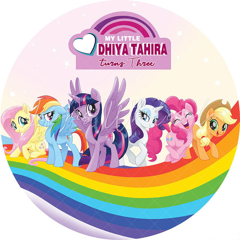 Lofaris Cartoon Rainbow Horse Round Happy Birthday Backdrop