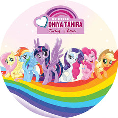 Lofaris Cartoon Rainbow Horse Round Happy Birthday Backdrop