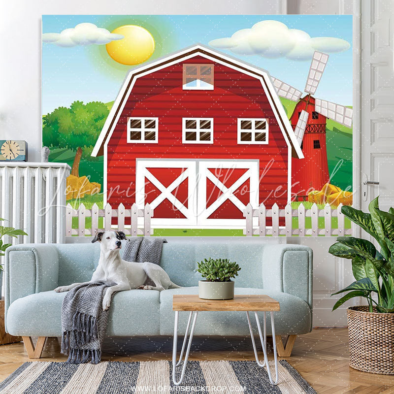 Lofaris Cartoon Red Farm Animals Children Birthday Party Backdrop