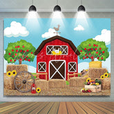 Lofaris Cartoon Red Farmhouse Blue Sky Sunflower Birthday Backdrop