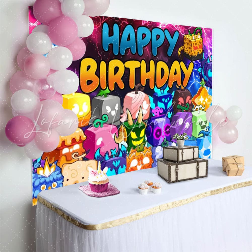Cartoon Roblox Game Fruits Birthday Party Backdrop For Boys Kids