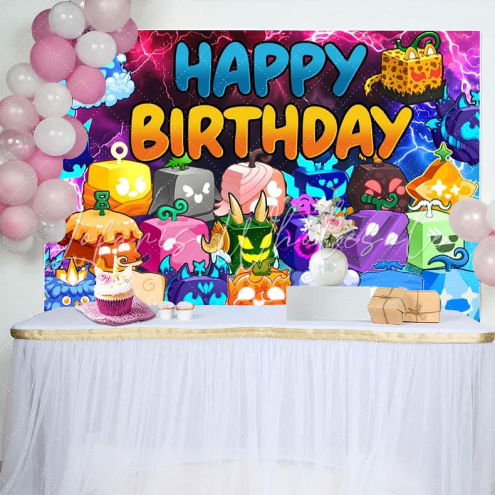 Cartoon Roblox Game Fruits Birthday Party Backdrop For Boys Kids