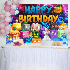 Cartoon Roblox Game Fruits Birthday Party Backdrop For Boys Kids