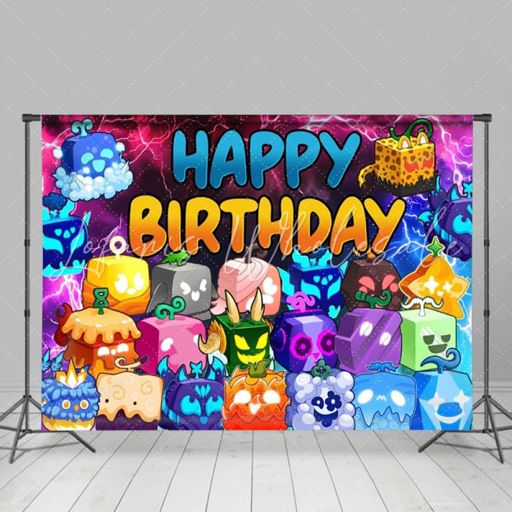 Cartoon Roblox Game Fruits Birthday Party Backdrop For Boys Kids