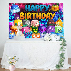 Cartoon Roblox Game Fruits Birthday Party Backdrop For Boys Kids