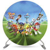 Lofaris Cartoon Running Dogs And Boy Round Birthday Backdrop