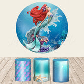 Lofaris Cartoon Sea Blue Glitter Mermaid Round Birthday Backdorop Kit
