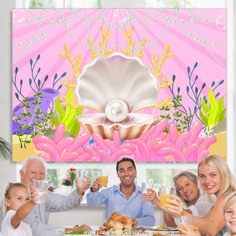 Lofaris Cartoon Sea Pearl And Seaweed Birthday Party Backdrop
