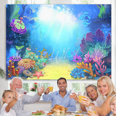 Lofaris Cartoon Sea World Blue Happy Birthday Party Backdrop