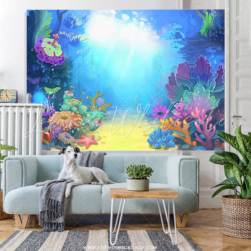 Lofaris Cartoon Sea World Blue Happy Birthday Party Backdrop