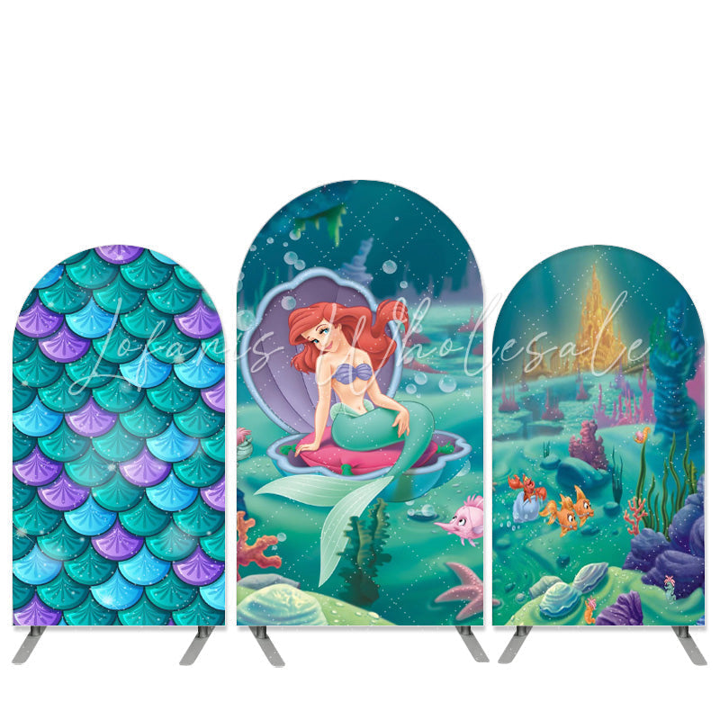 Lofaris Cartoon Sea World Princess Theme Green Birthday Arch Backdrop Kit