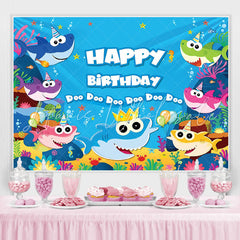 Lofaris Cartoon Shark Happy Birthday Theme Backdrop for baby
