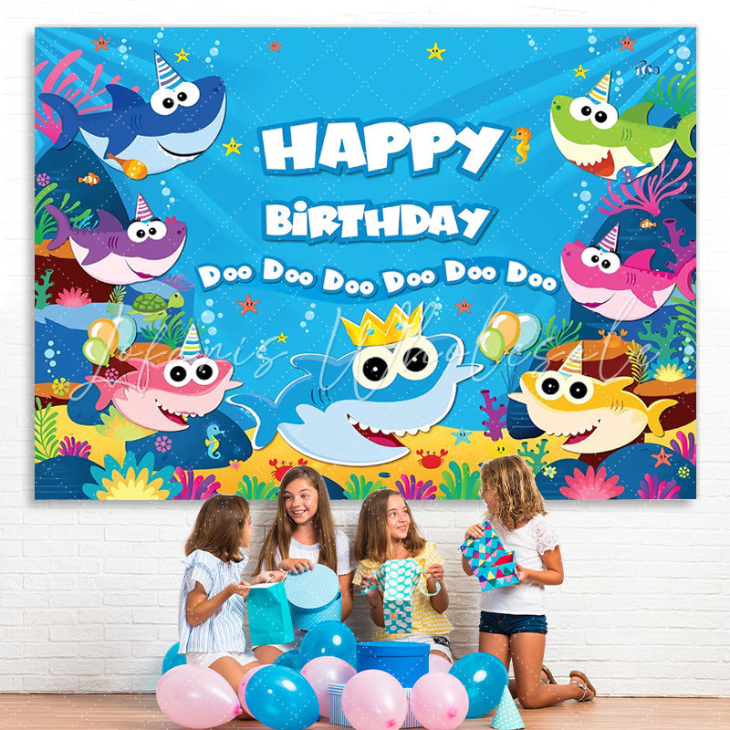 Lofaris Cartoon Shark Happy Birthday Theme Backdrop for baby