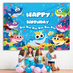 Lofaris Cartoon Shark Happy Birthday Theme Backdrop for baby