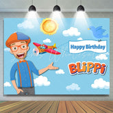 Lofaris Cartoon Sky Blippi Theme Happy Birthday Backdrop