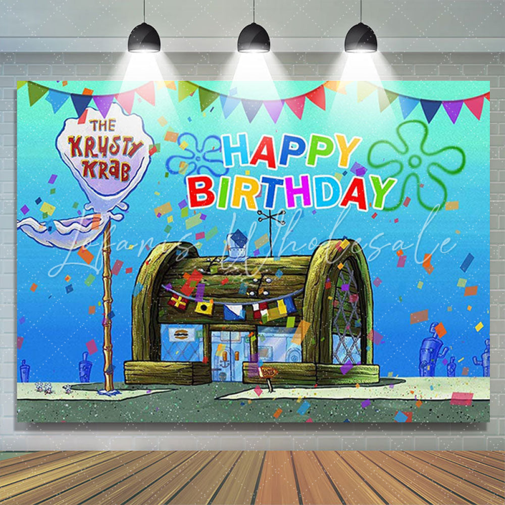 Lofaris Cartoon Small Wood House Theme Happy Birthday Backdrop