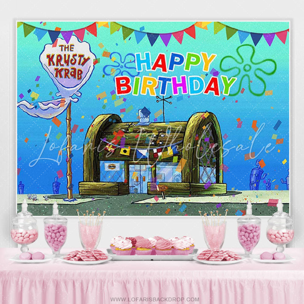 Lofaris Cartoon Small Wood House Theme Happy Birthday Backdrop